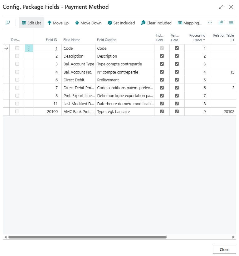 Config. Package Fields - Payment Method