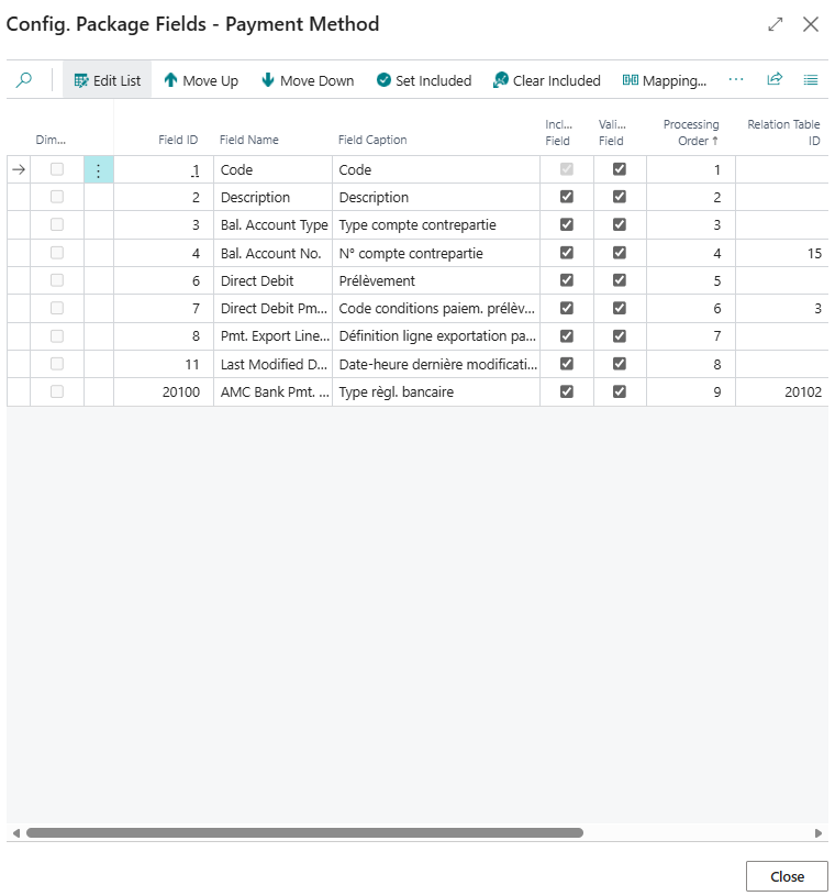 Campi di package di configurazione