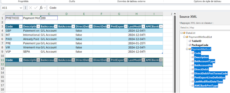 Creation of a new data table