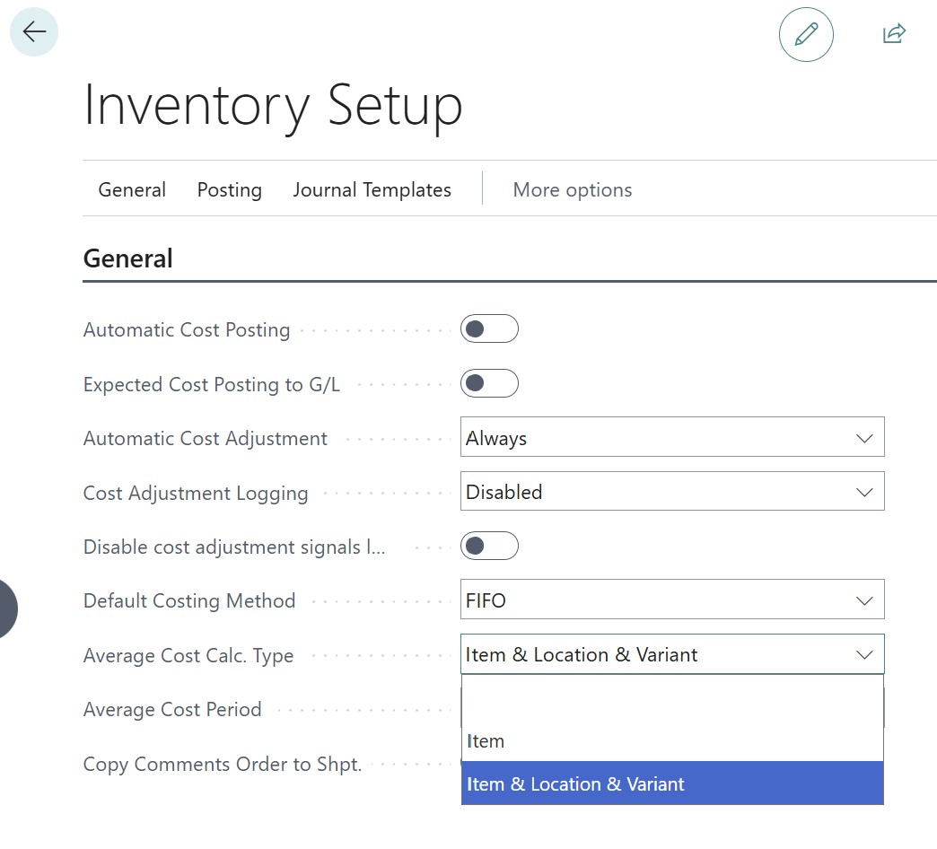 Average Cost Calc. Type