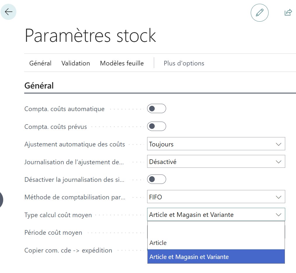 Type de calcul du co&ucirc;t moyen