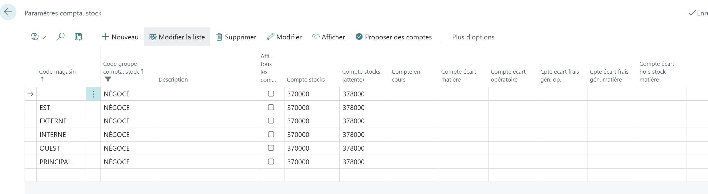 Param&egrave;tre comptabilisation