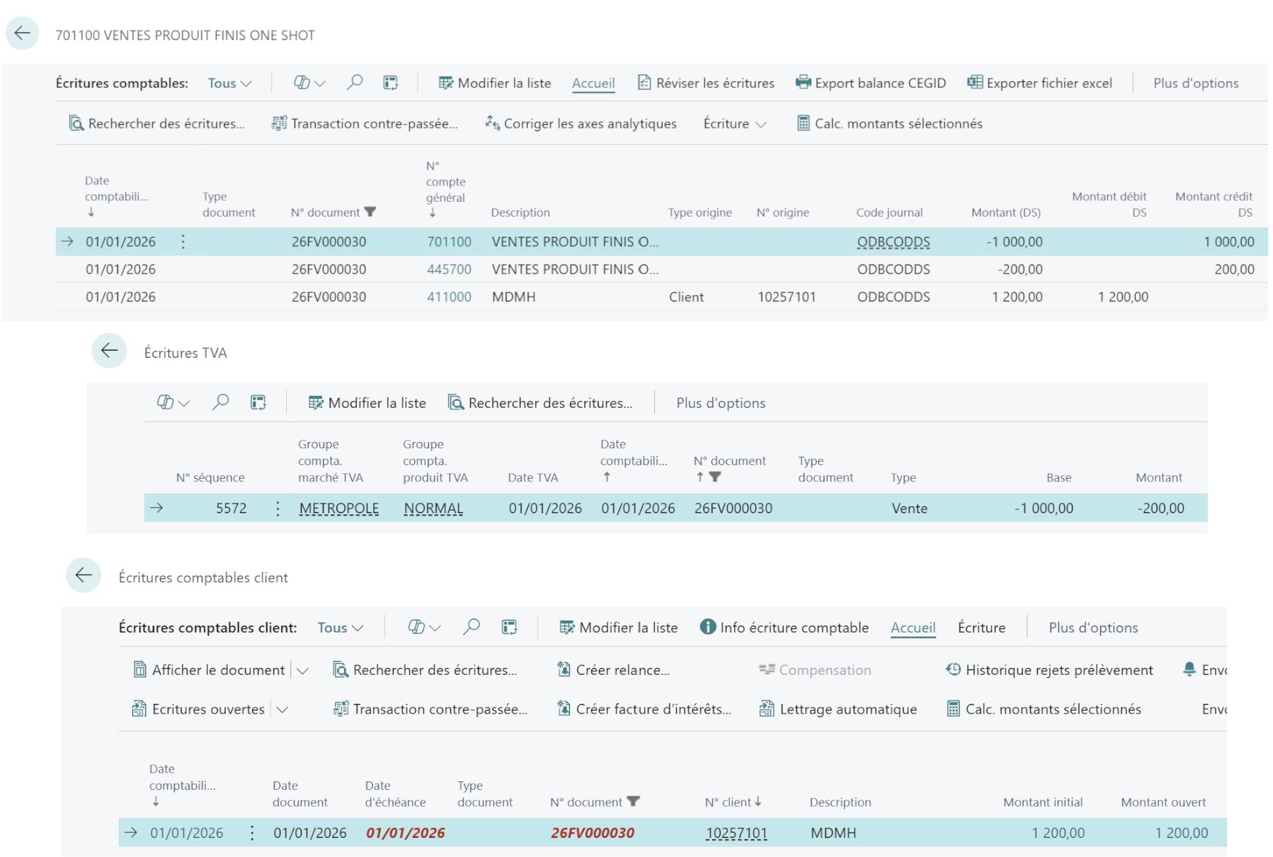 Ecritures de la facture d’origine