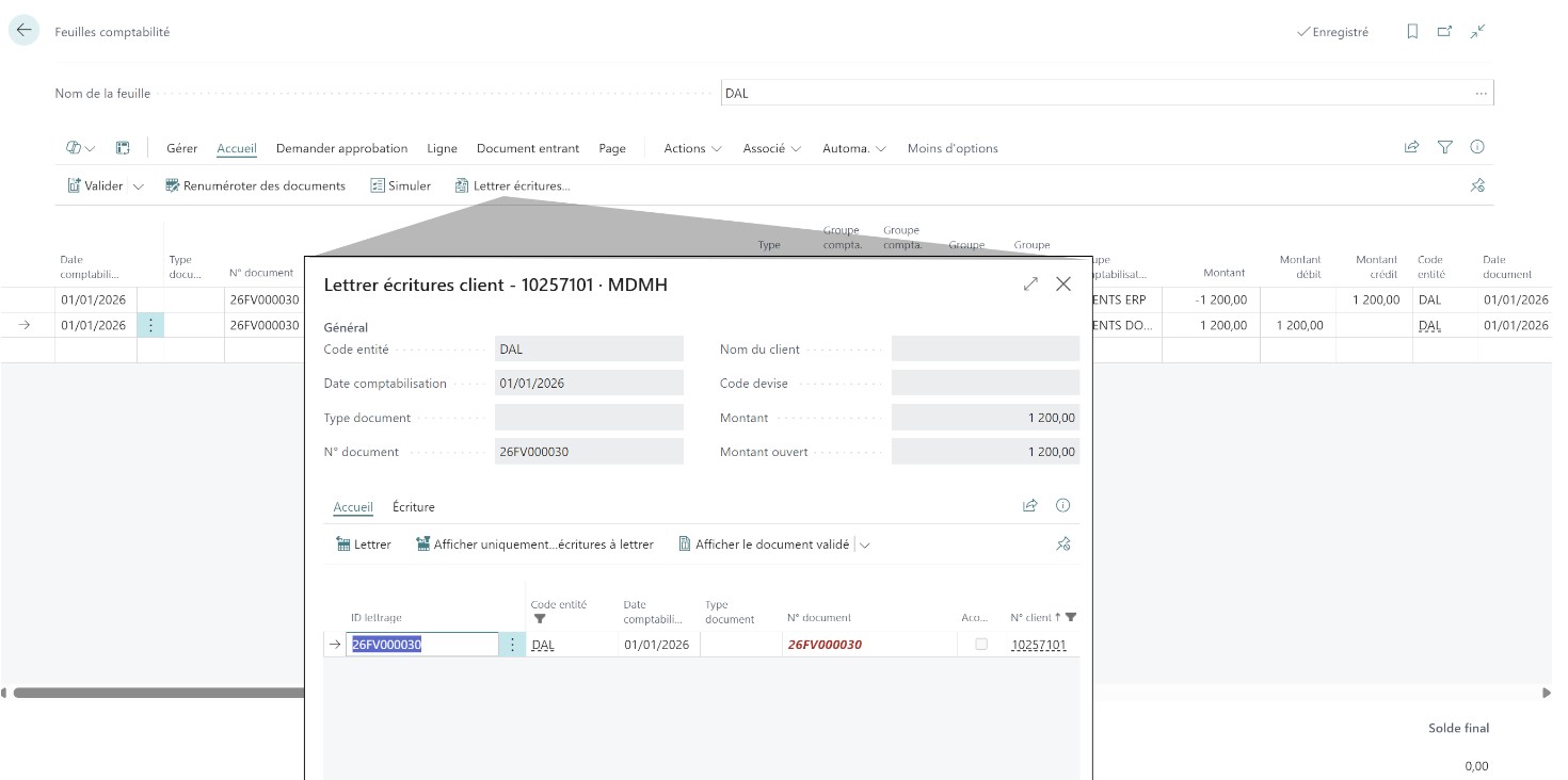 Pre-lettrage de la facture