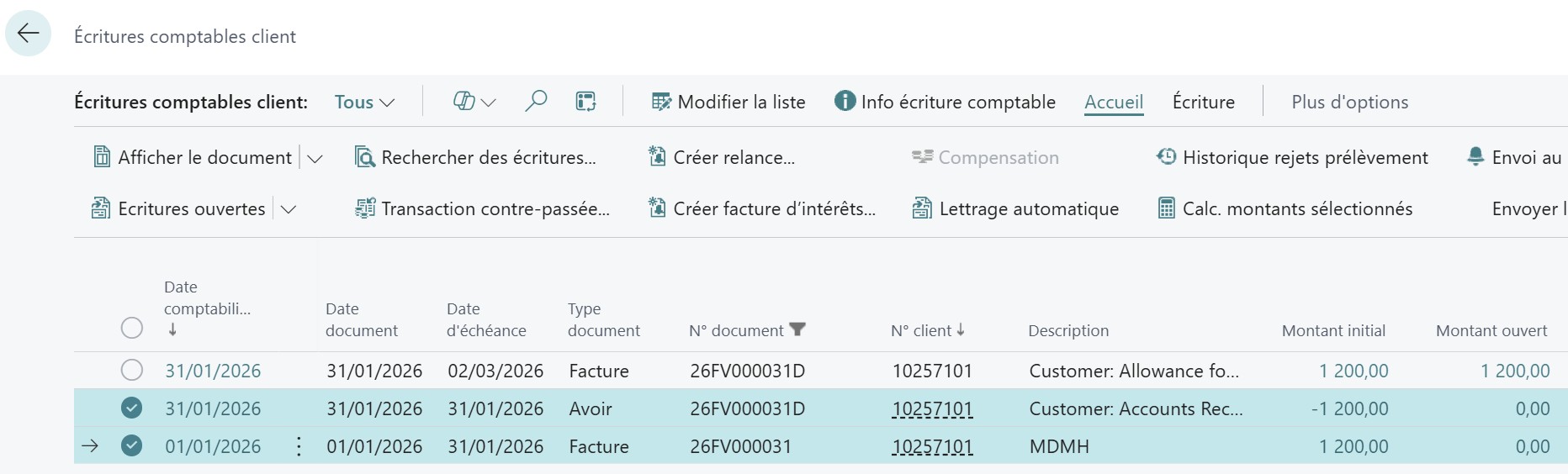 Ecritures comptables client