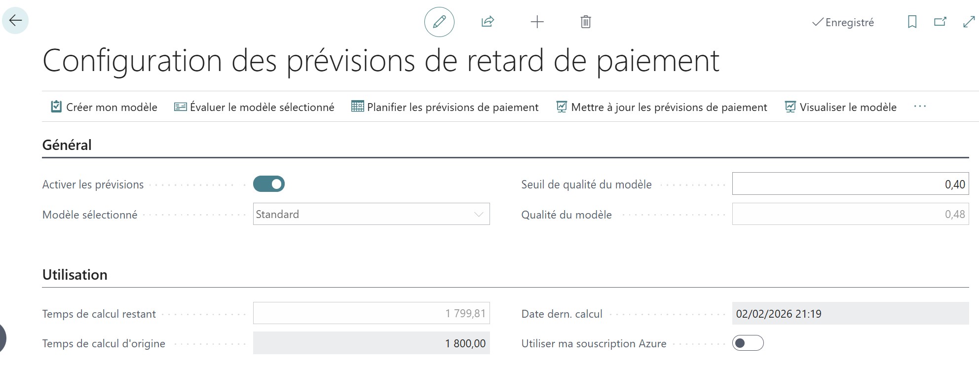 Configuration des pr&eacute;visions de retard de paiement