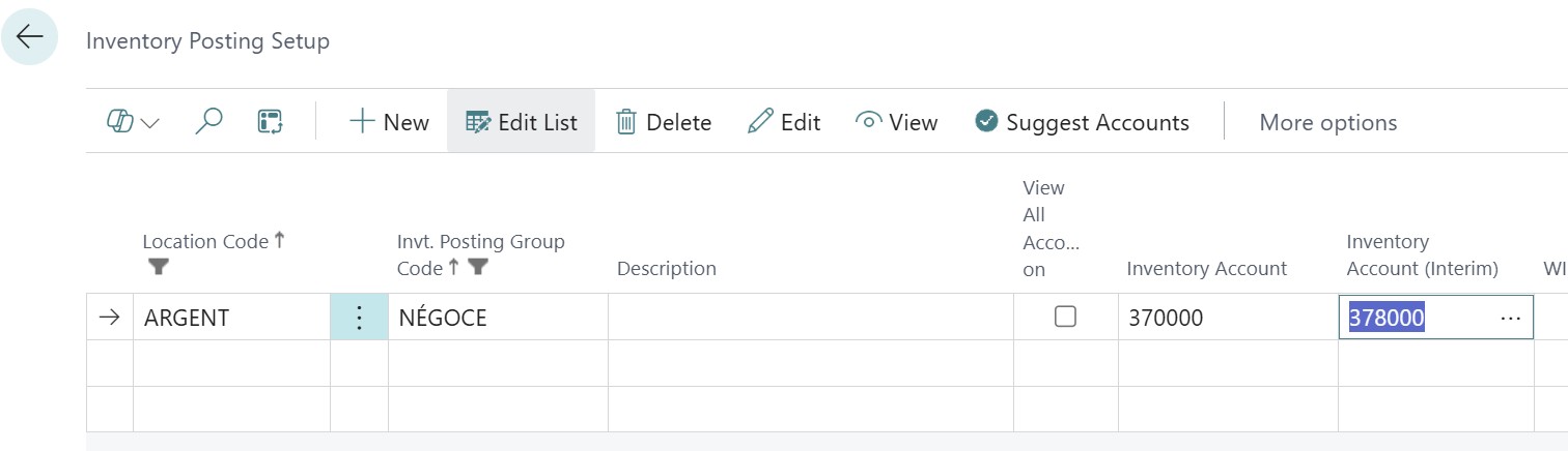 Interim Inventory Account - Inventory Posting Setup