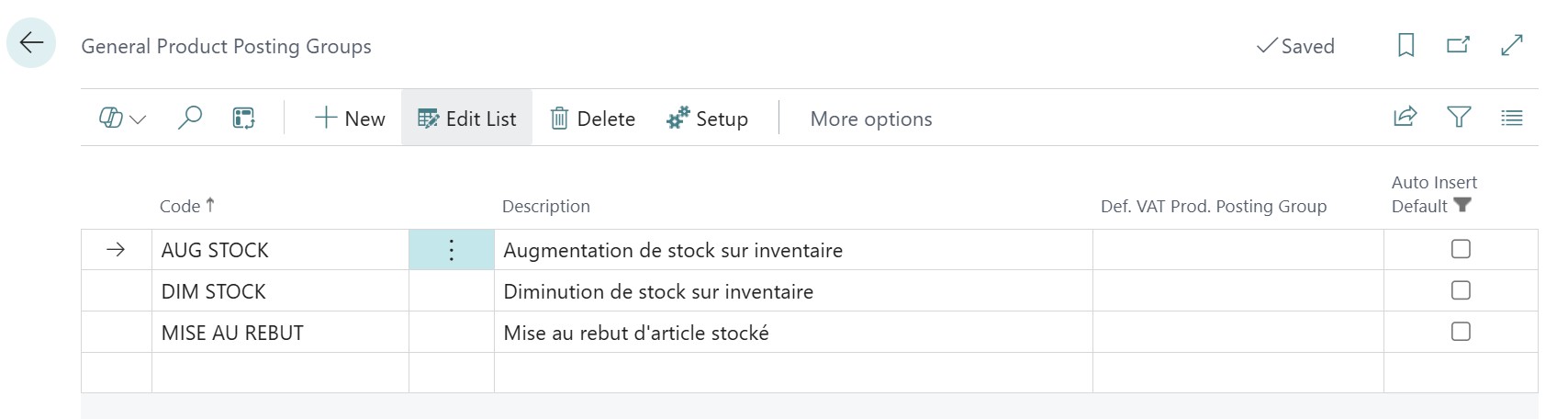 Inventory Product Posting Groups