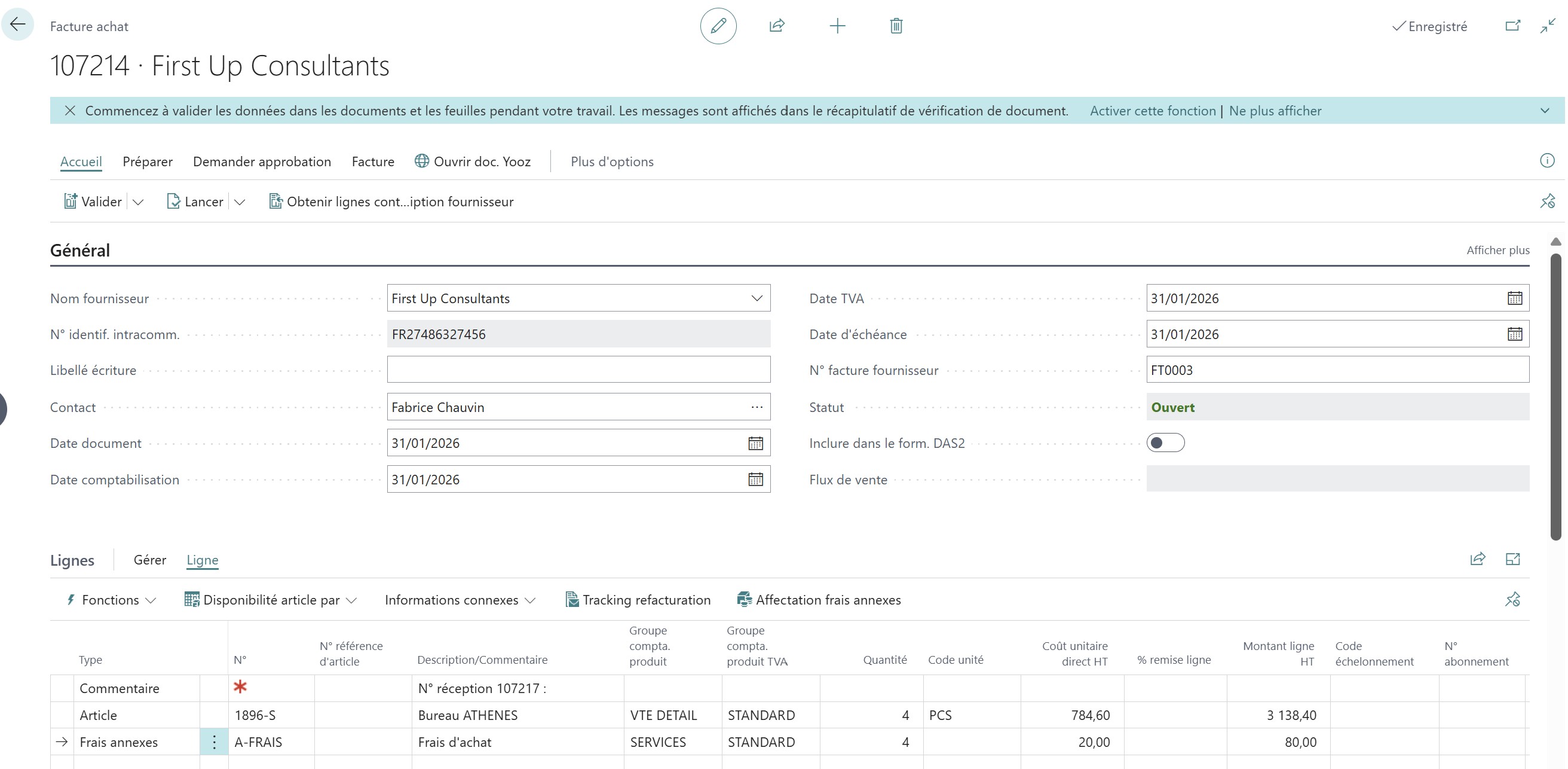 Facture d’achat avec Frais annexes