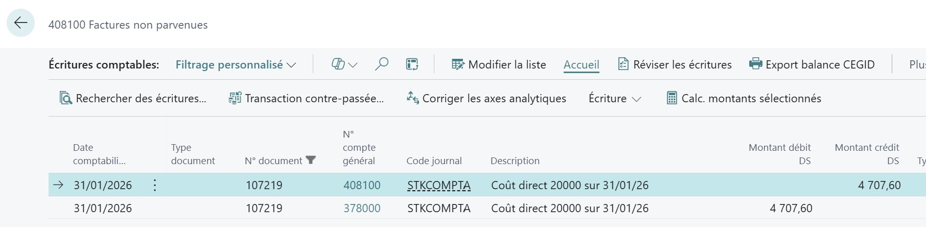 Ecritures de facture non parvenue