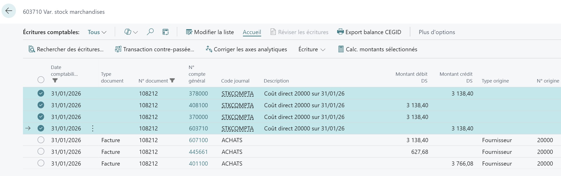 Ecritures de facture et stock