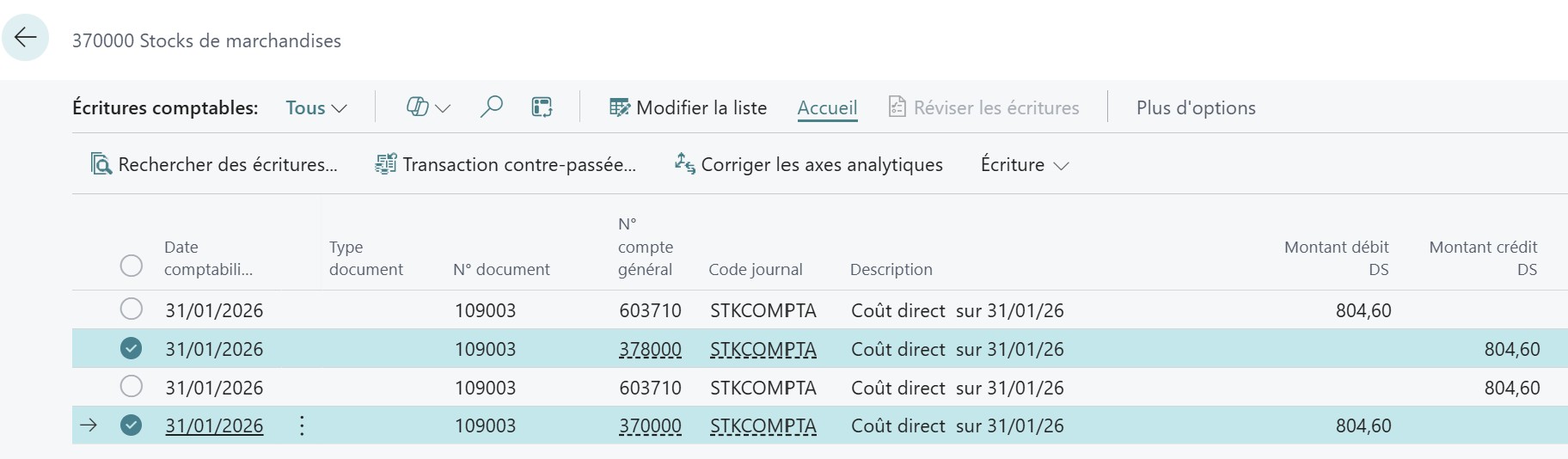 Ecriture compta. Stock en transit