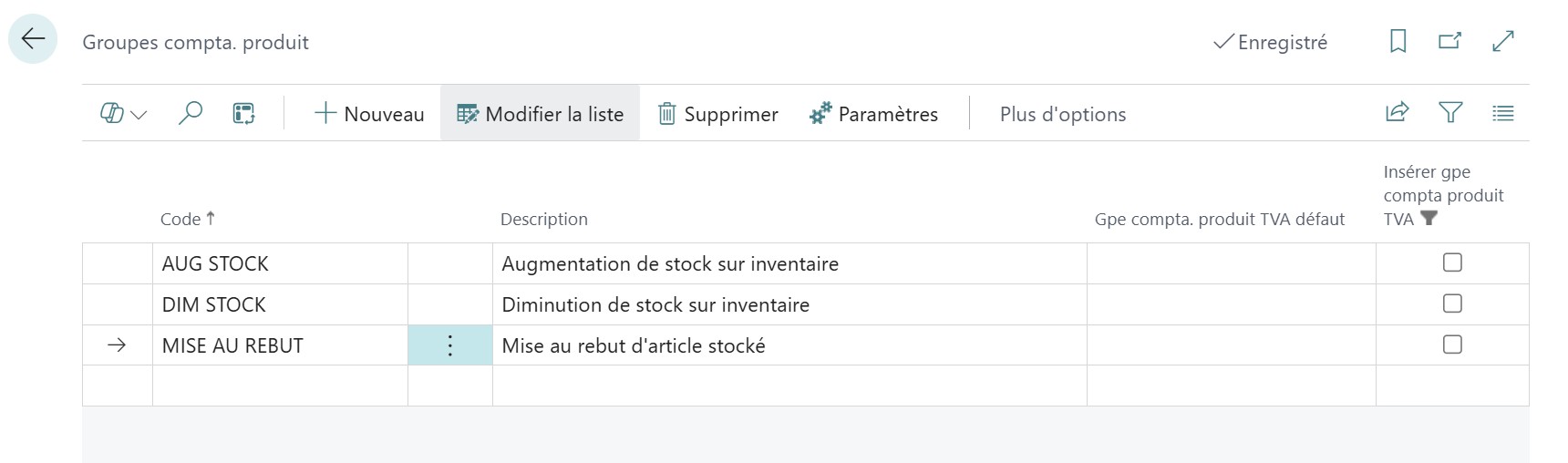 Groupes compta produit pour le stock