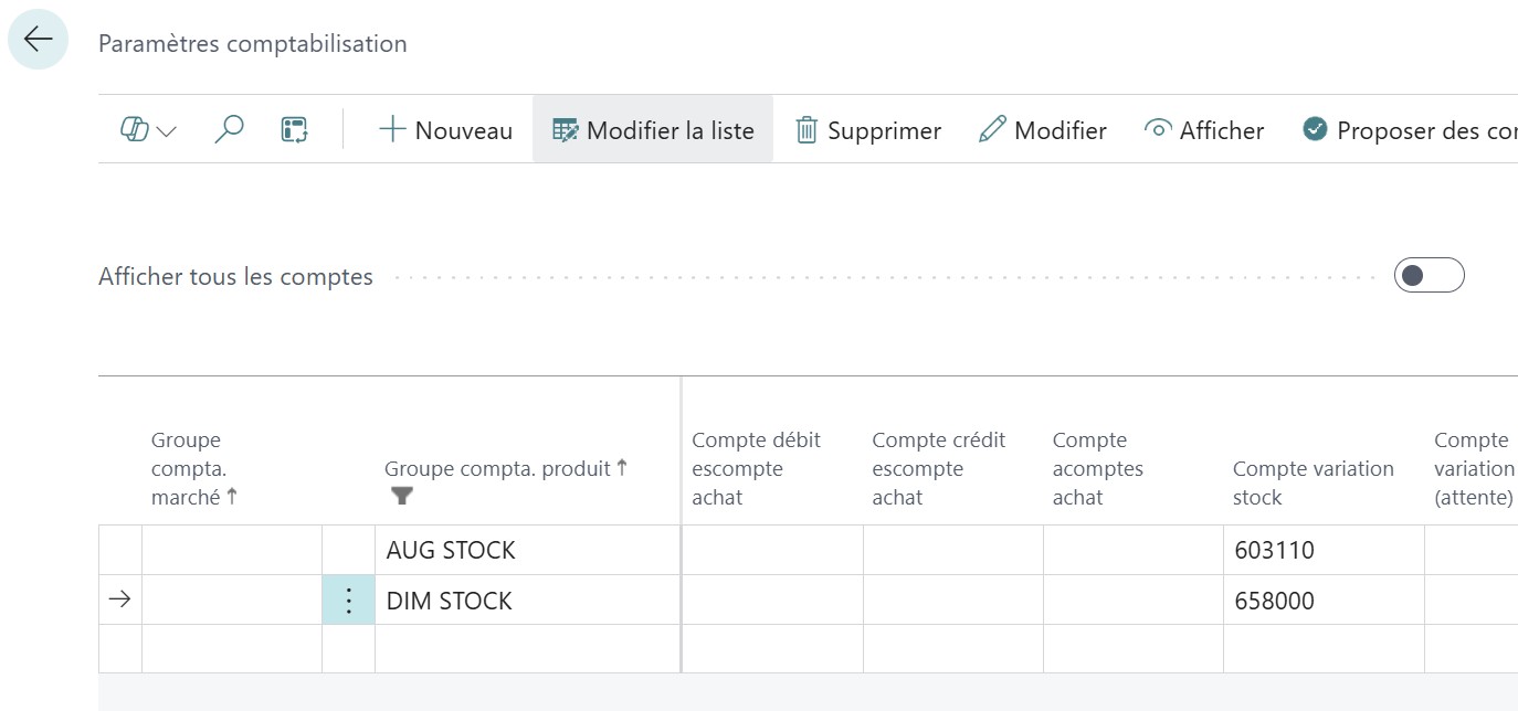 Param&egrave;tres comptabilisation