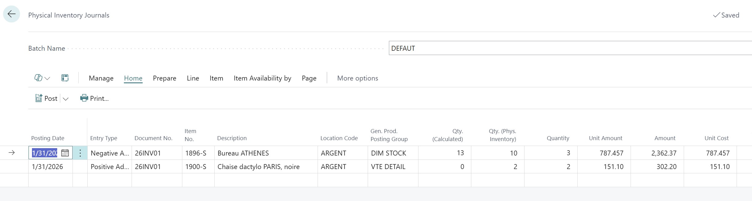 Registrazioni magazzino inventario