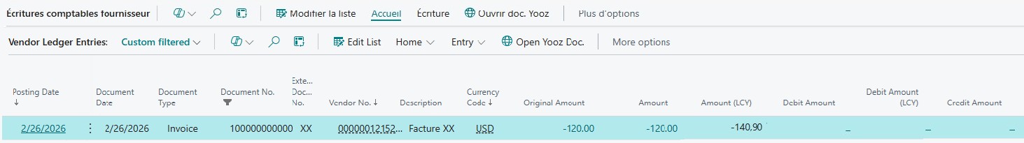 Vendor Ledger Entry for USD invoice