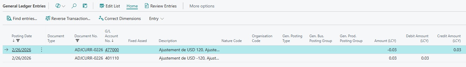 G/L Entries for exchange loss