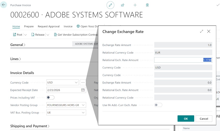 Exchange rates from purchase document