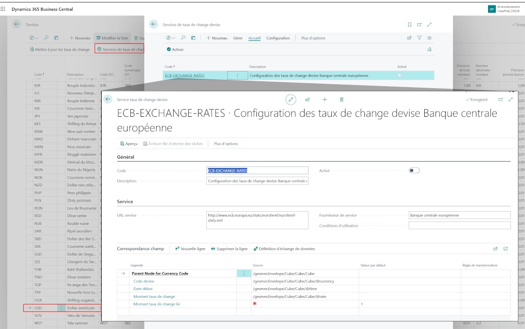 Service de taux de change