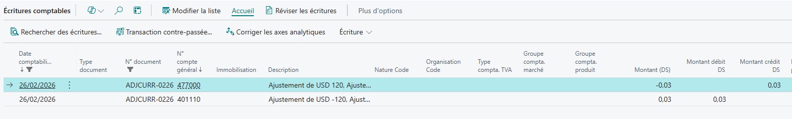 &Eacute;critures comptables g&eacute;n&eacute;rales de perte de change