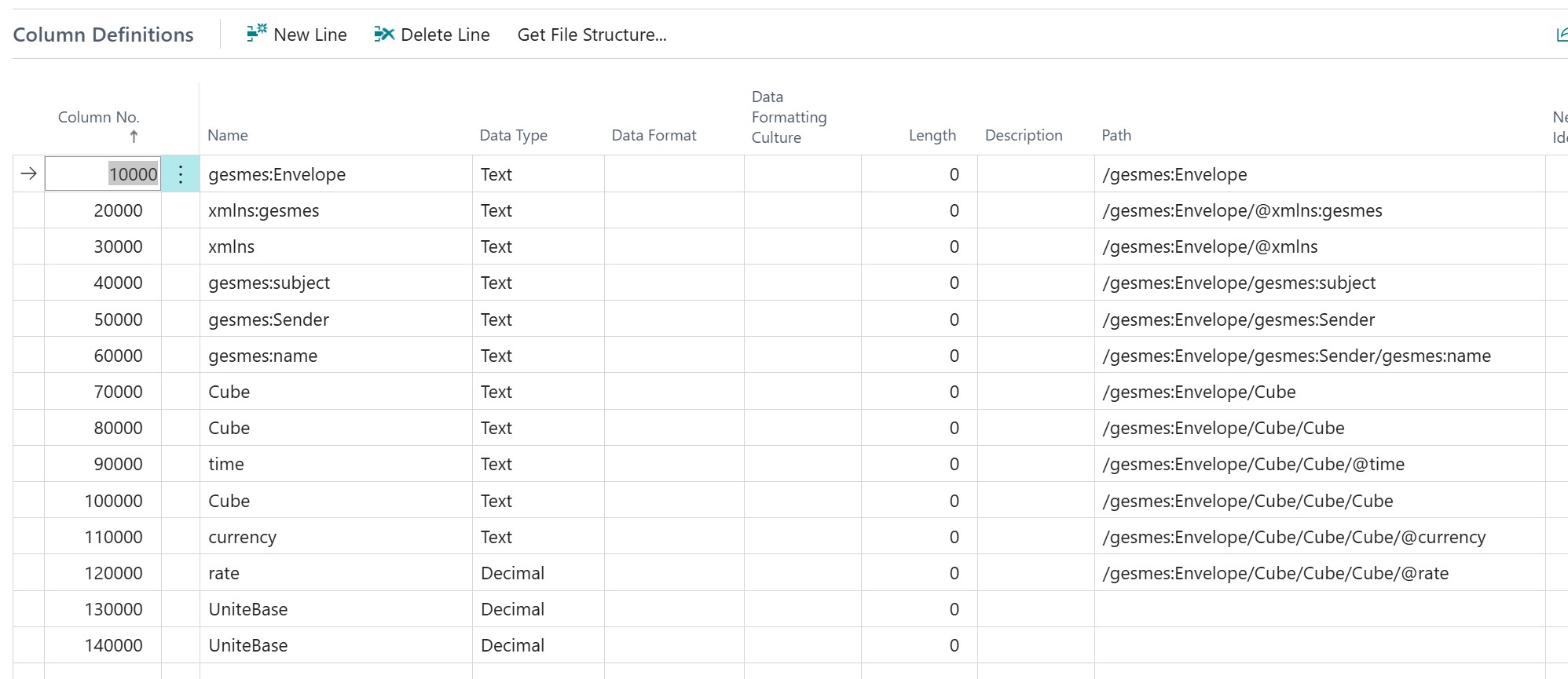 D&eacute;finizione delle colonne
