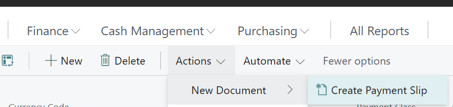 Creation action with effects selection