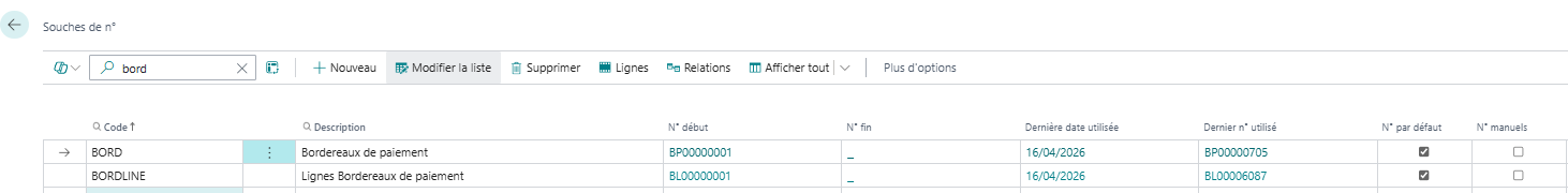 Souches bordereau en-t&ecirc;te et lignes