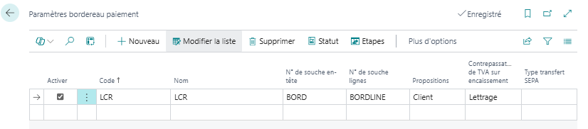 Param&egrave;tres bordereau de paiement