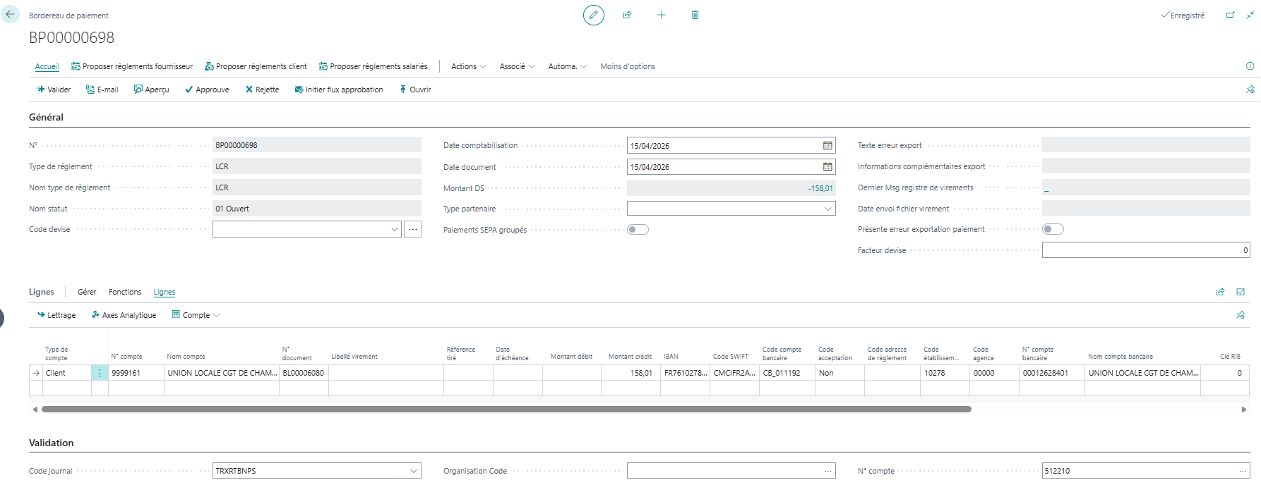 Bordereau de paiement