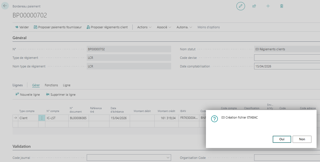 Action de g&eacute;n&eacute;ration du fichier