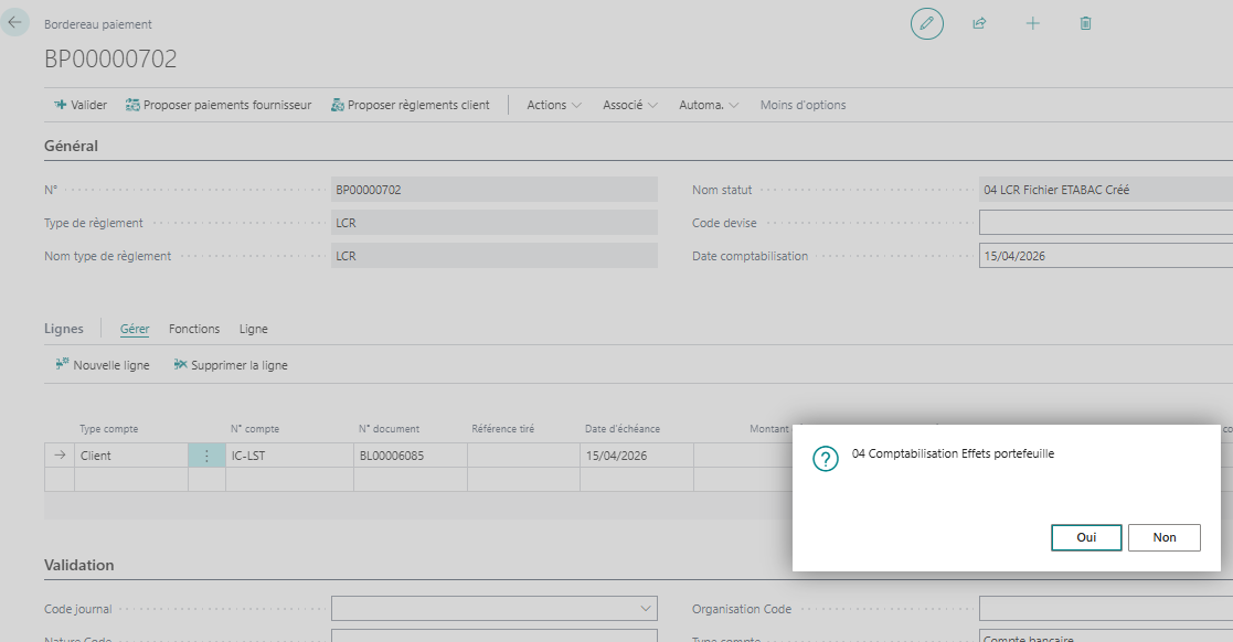 Comptabilisation effets en portefeuille