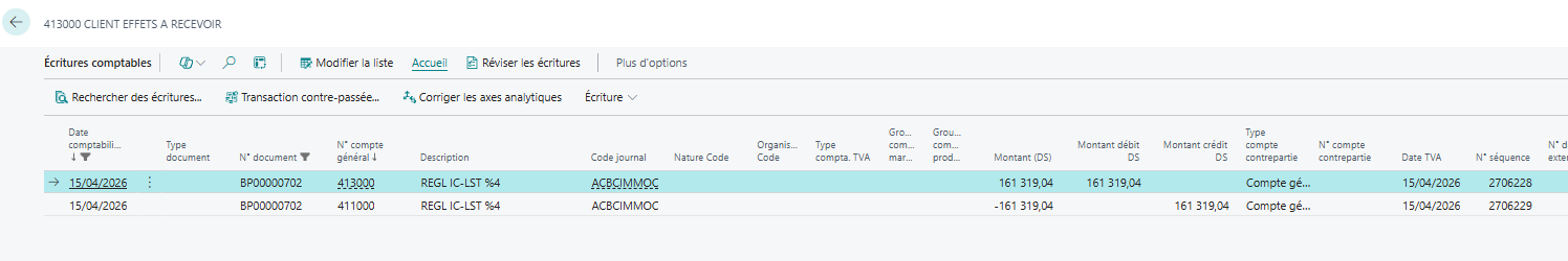 Ecritures comptables comptabilis&eacute;es
