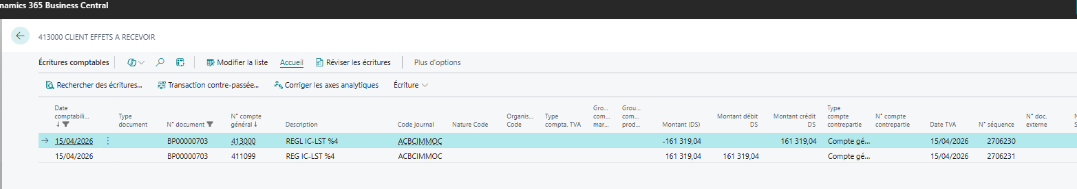 Ecritures effets &agrave; l’encaissement