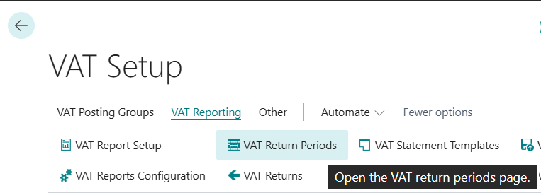 Vat Setup &amp;gt; VAT Return Periods