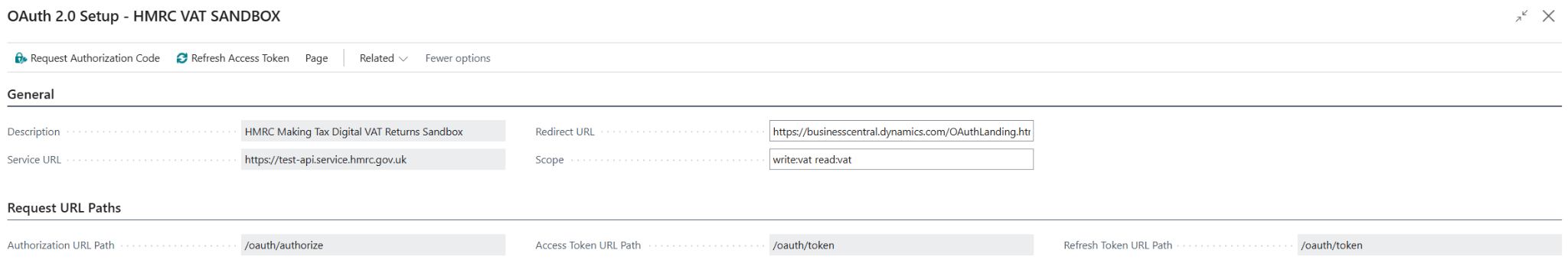 Test di configurazione del servizio OAuth