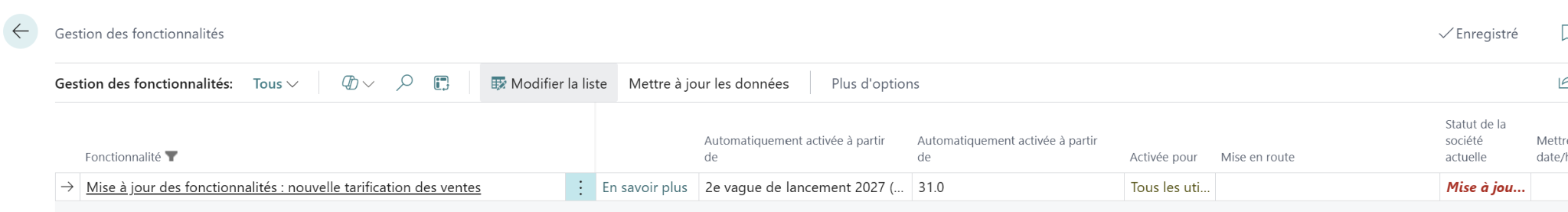 Activation fonctionnalit&eacute;