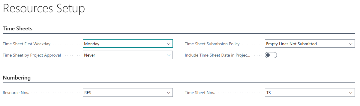 The Resources Setup page.