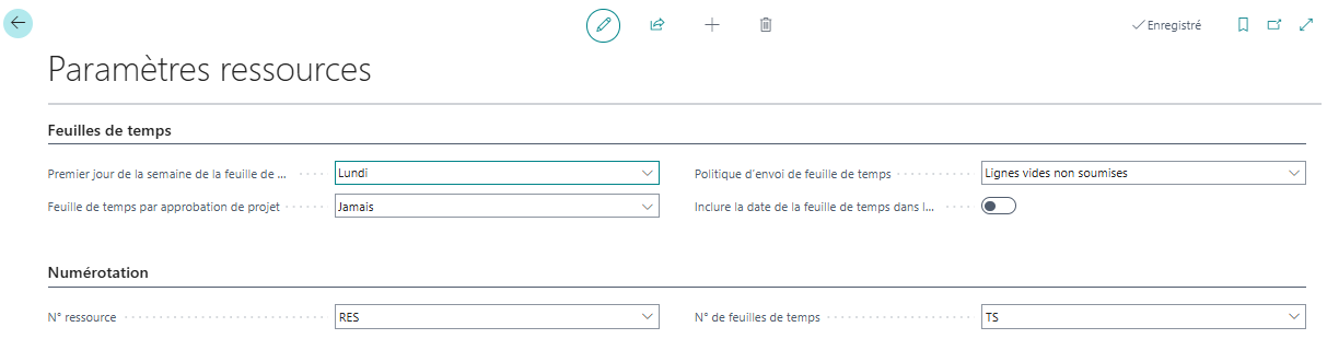 La page Resources Setup (Param&egrave;tres ressources).