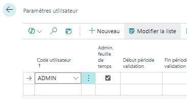 La page Param&egrave;tres utilisateur(User Setup).