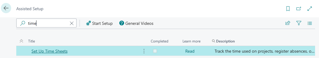 La guida di configurazione assistita (Set Up Time Sheets), che segue gli stessi passaggi in modo guidato.