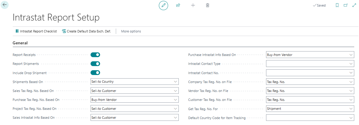 Intrastat Settings: General