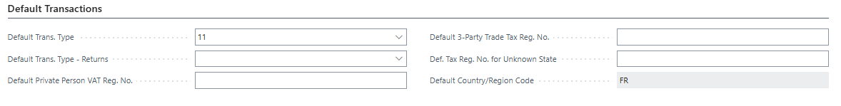 DEB Settings: Default Transactions
