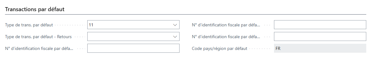 Paramètres DEB: Transactions par défaut
