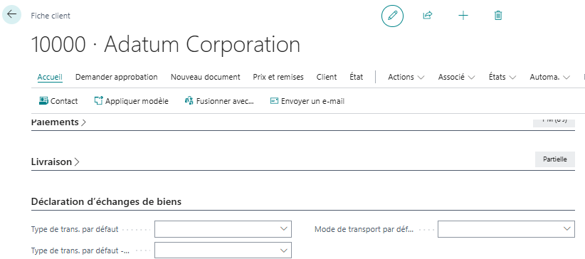 Type de transaction par défaut