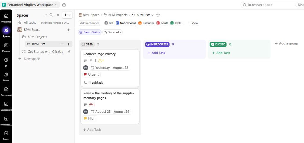 Dashboard view