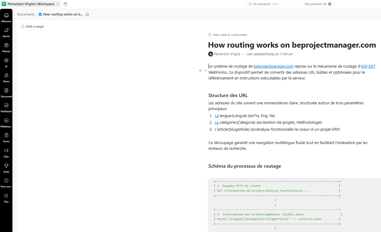 View of a document in the “Documents” workspace