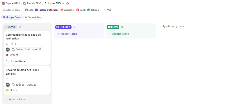 Vue tableau de bord