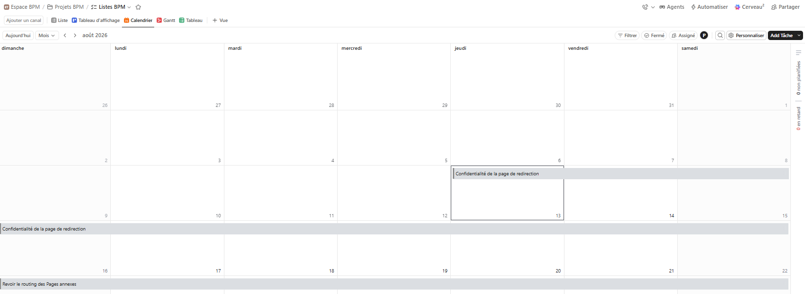 Vue calendrier