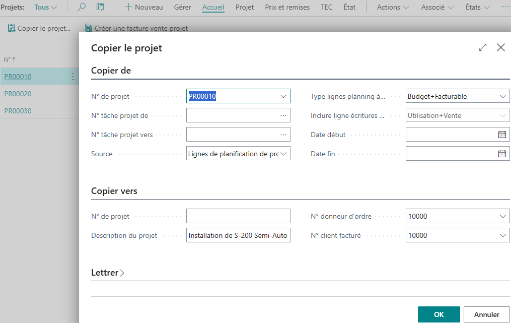 #Copier le projet depuis la liste des projets